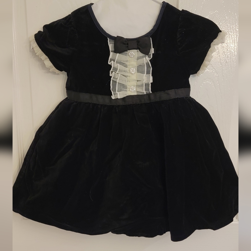 Charming Black Velvet Kids Formal Dress with Bow